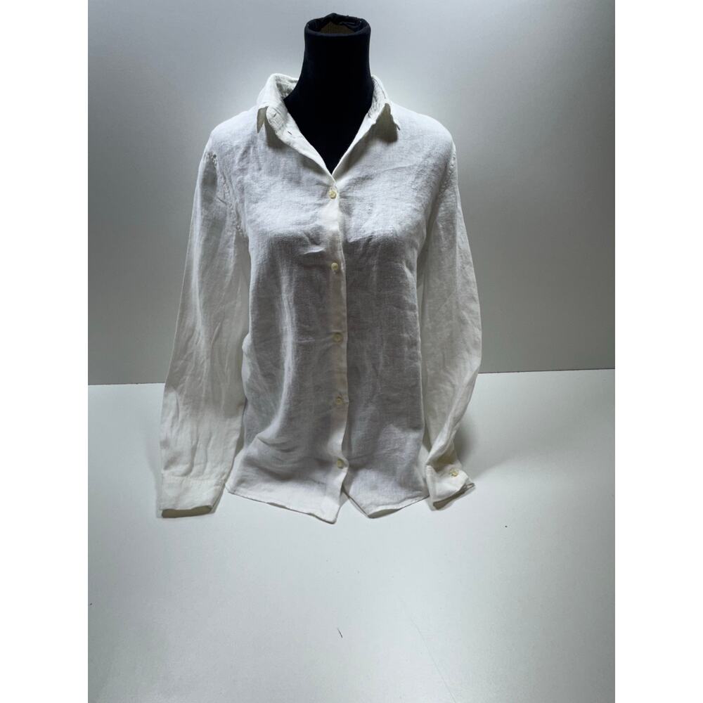Silversea Women’s Linen Button Up Long Sleeve Shirt Lagenlook Beach White Sz XL